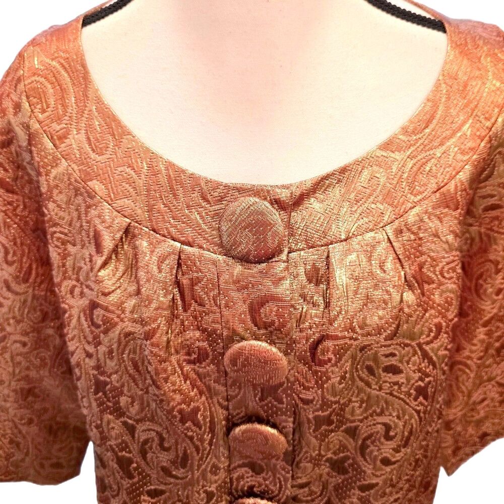Michael Kors Metallic Copper Paisley Jacquard Evening Jacket Snap Front L/G